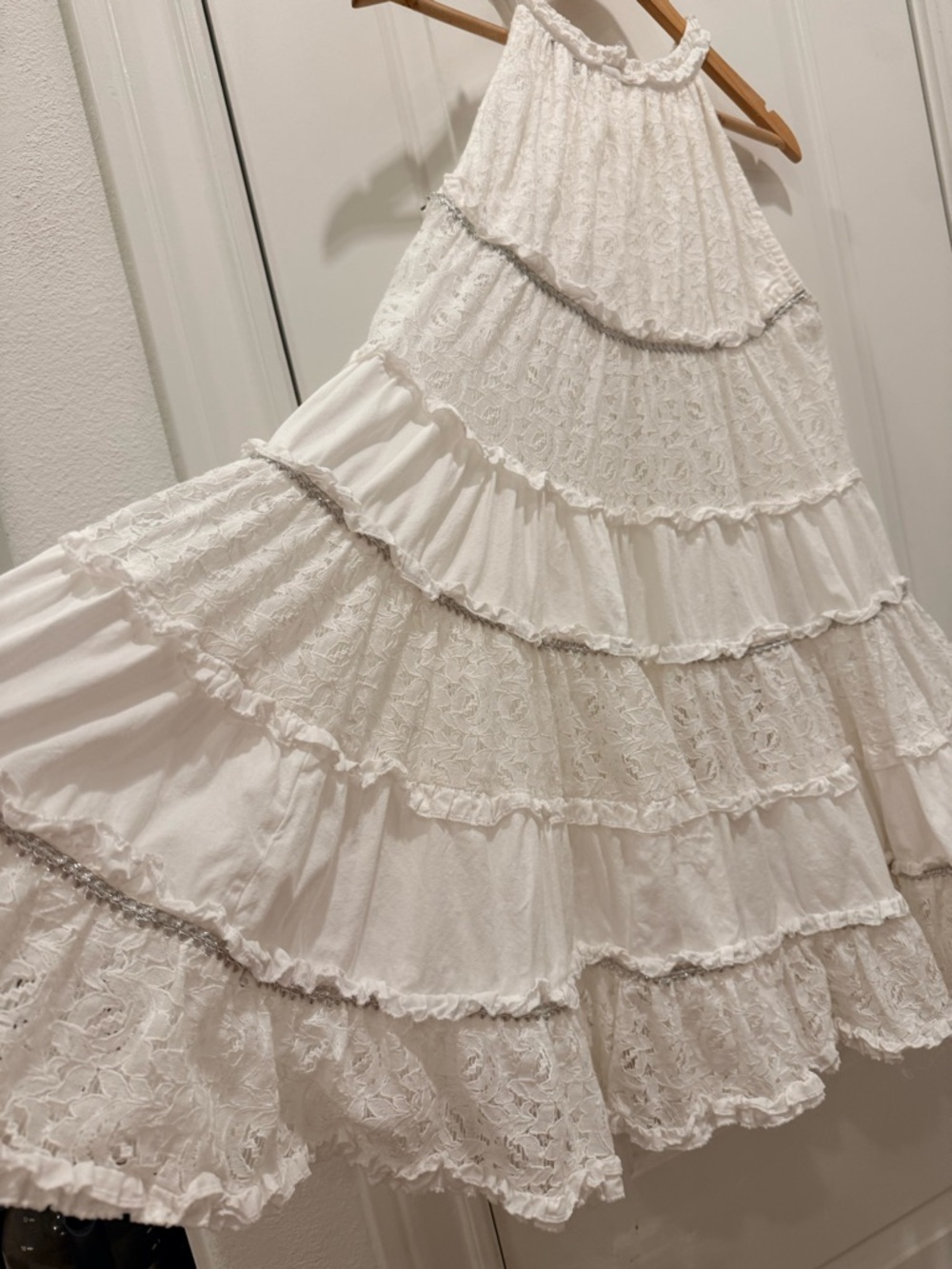 Tiered Lace Halter Dress in White - Picture 5 of 10